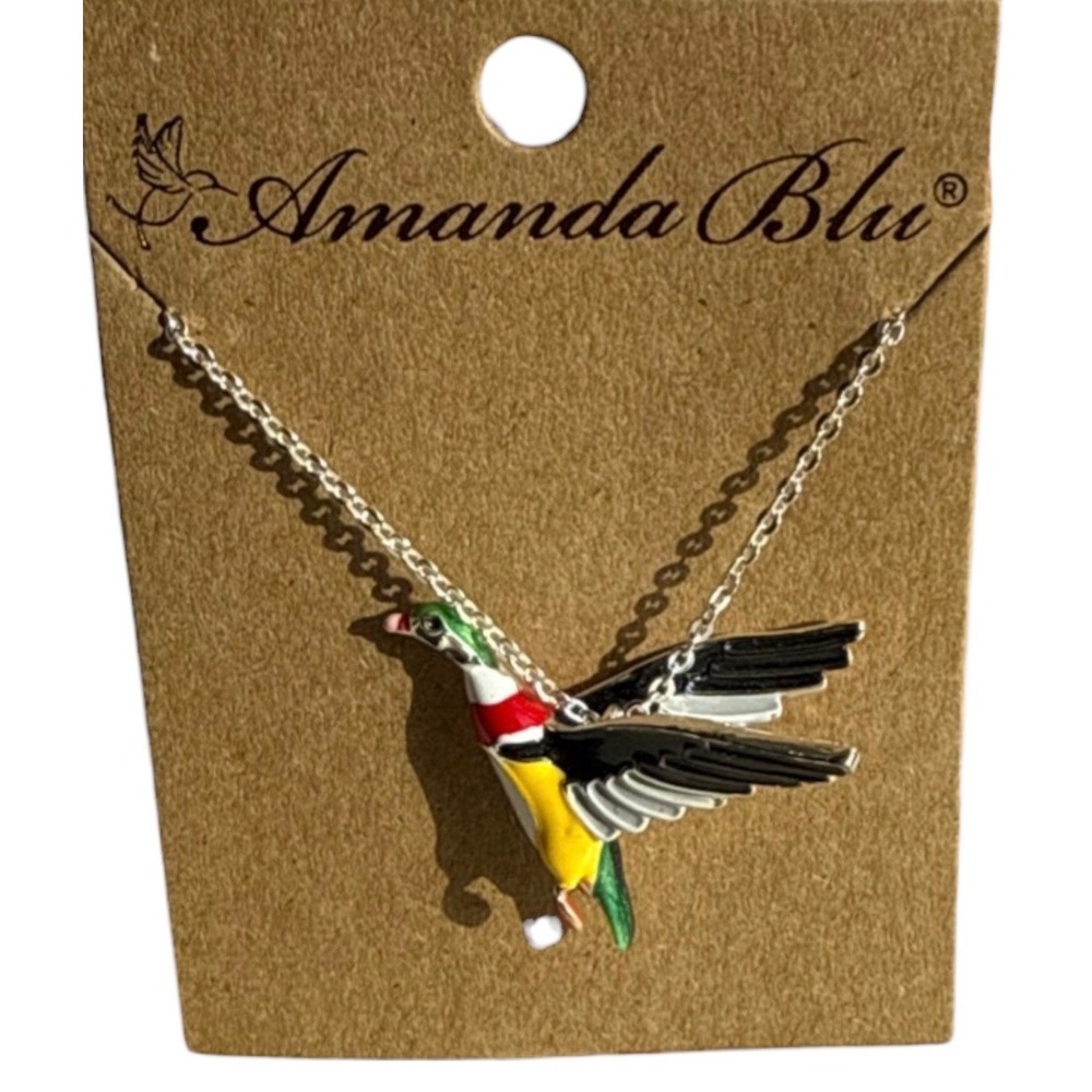 Amanda Blu Silver Wood Duck Enamel Pendant Necklace Nature Bird Jewelry 50610